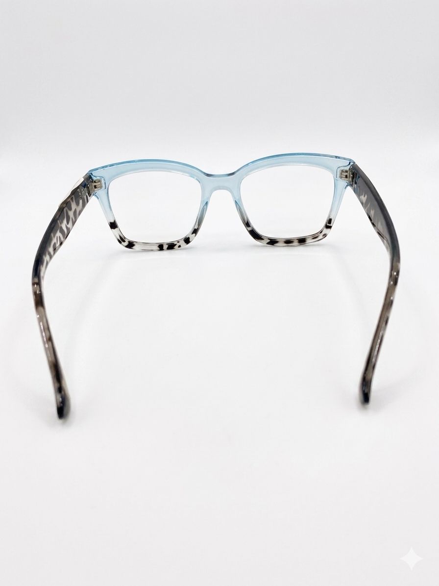 Gafas de lectura con marco bicolor y patrón animal print