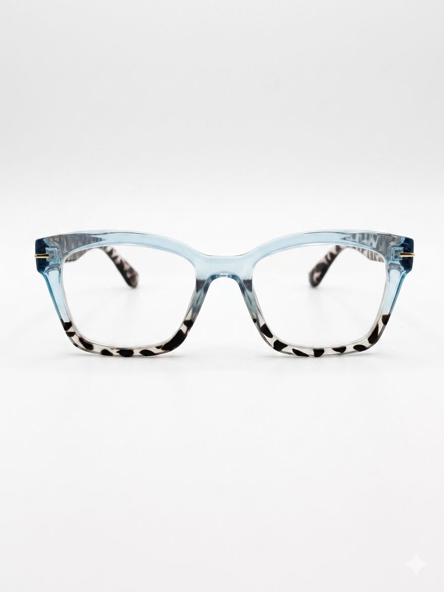 Gafas de lectura con marco bicolor y patrón animal print