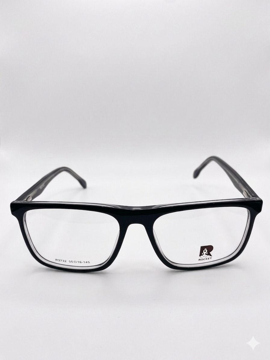 Lentes Rocket R3732 | Estilo Ejecutivo Rectangular – Negro Brillante Prem
